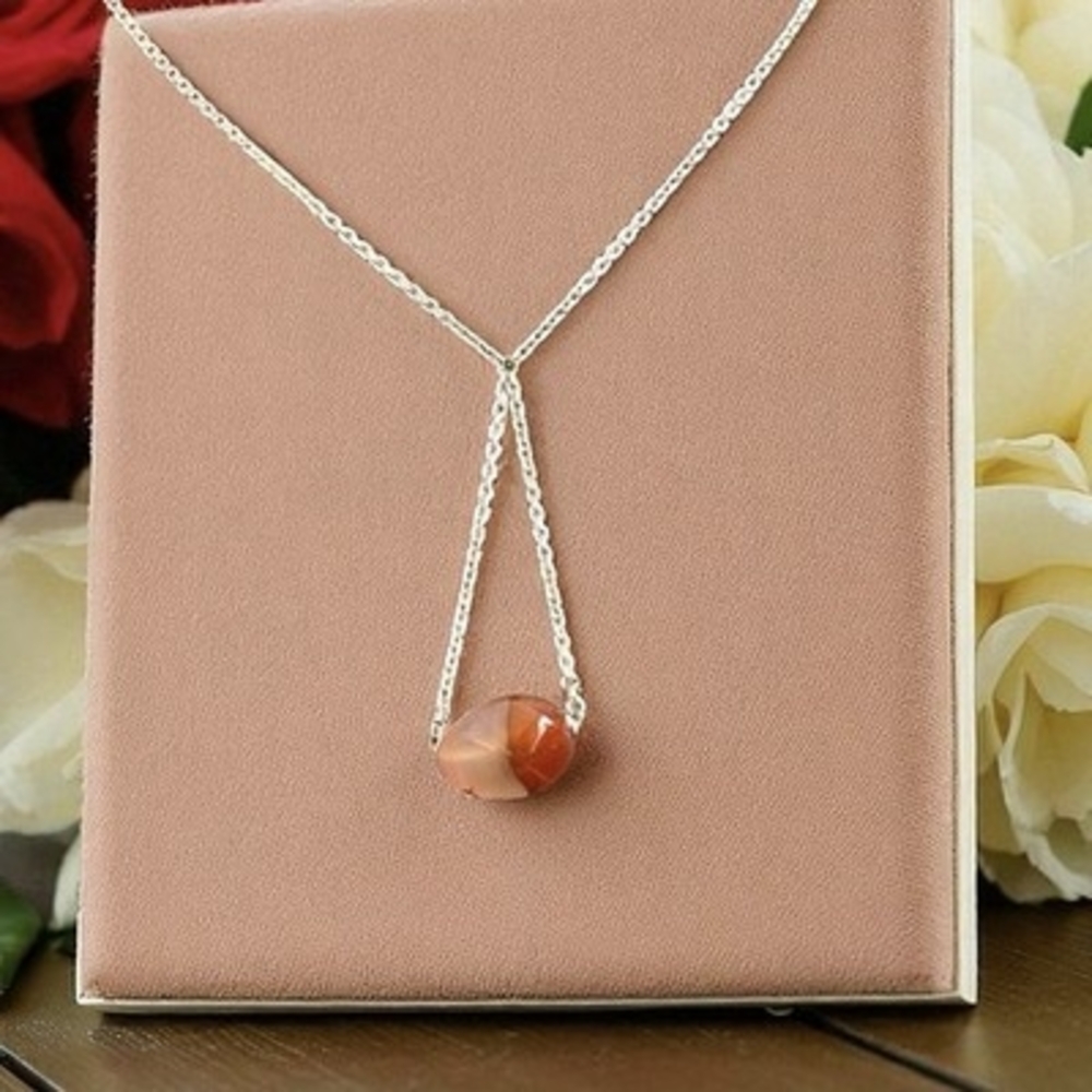 MWS 925 Sterling Silver Lariat Y-Necklace Natural Carnelian Gemstone Pendant 18"